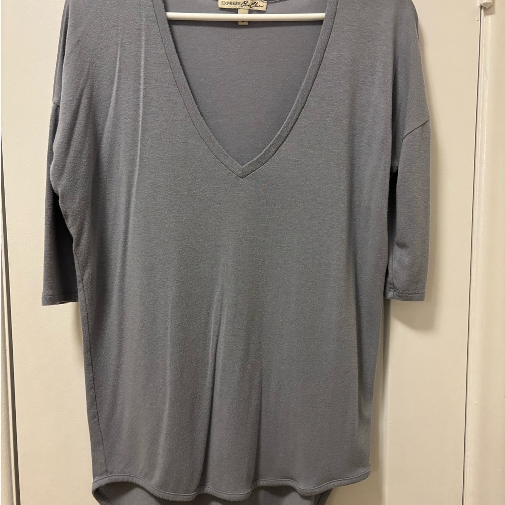 Express Deep V-Neck Gray Short Sleeve Top